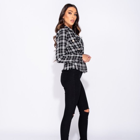 Believe It Black&White Tweed Pearl Button Blazer - Picture 6 of 9